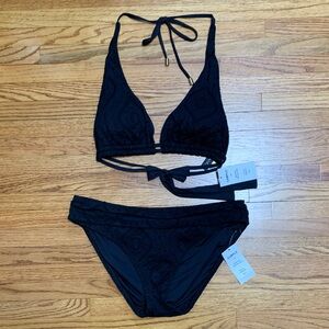 La Blanca swimsuit - black textured bikini set mantra medallion bathing suit